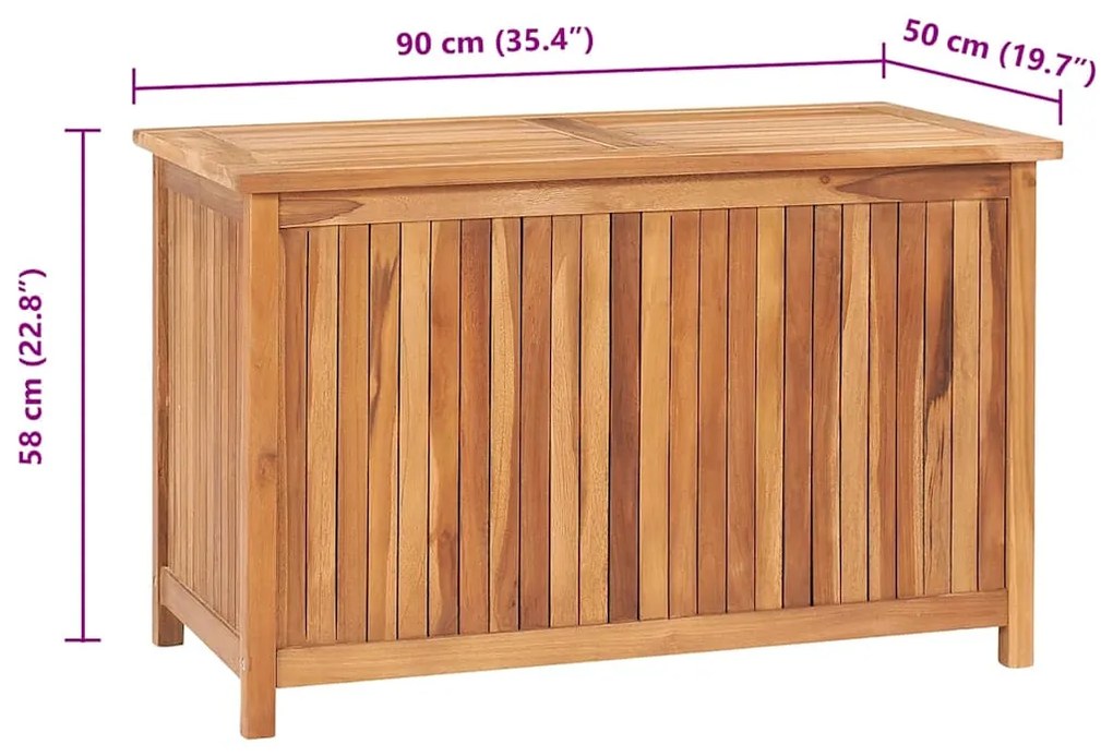 Caixa arrumação para jardim 90x50x58 cm madeira de teca maciça