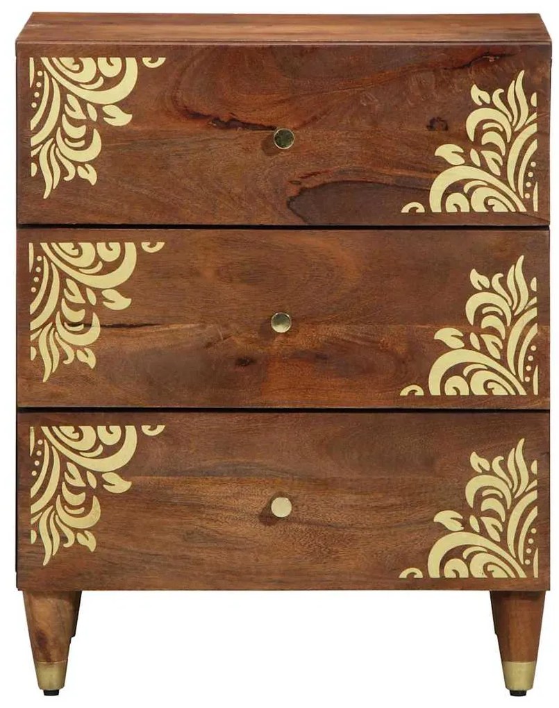 mesa de cabeceira Castanho mel com padrões decorativos dourados