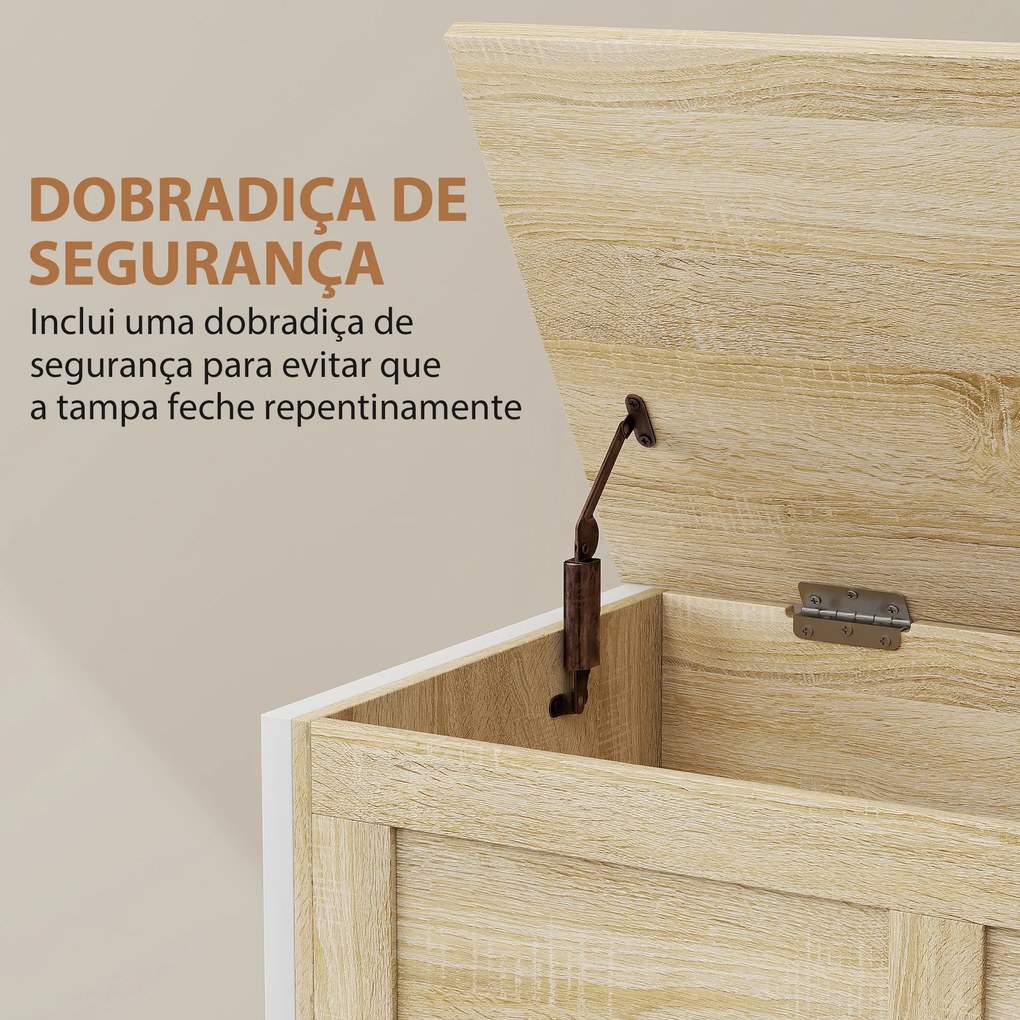 Baú de Armazenamento 95L Baú de Arrumação com Tampa Banco de Armazenamento com Dobradiça de Segurança 80x40x50 cm Madeira