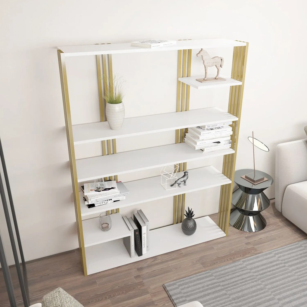 Estante Jenny – Branco e Dourado – 120 cm x 160 cm x 29,6 cm