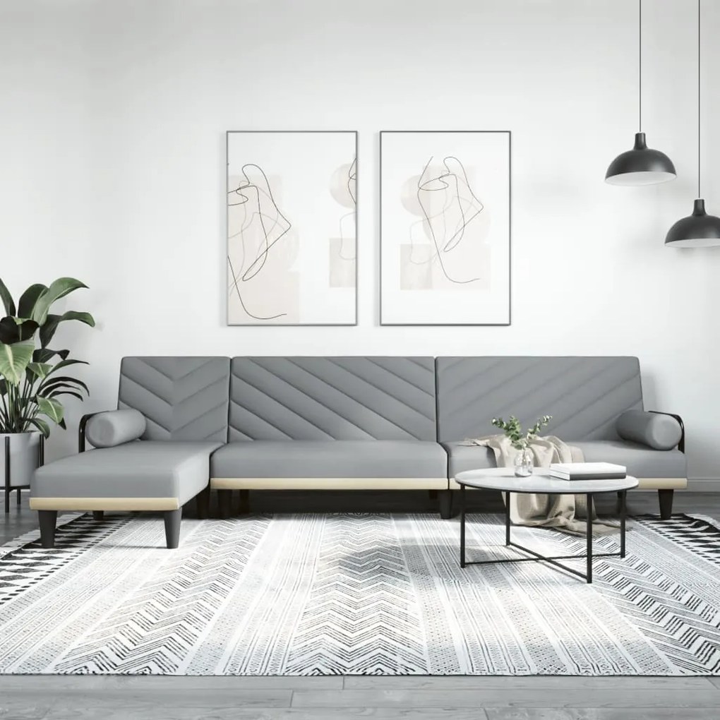 3157269 vidaXL Sofá-cama em forma de L 260x140x70 cm tecido cinzento-claro