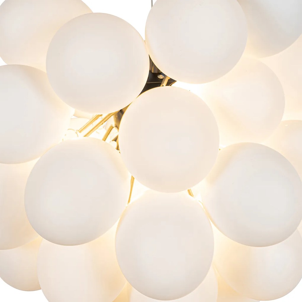 Candeeiro suspenso Art Déco preto com vidro opala redondo de 8 luzes - Uvas Design,Art Deco