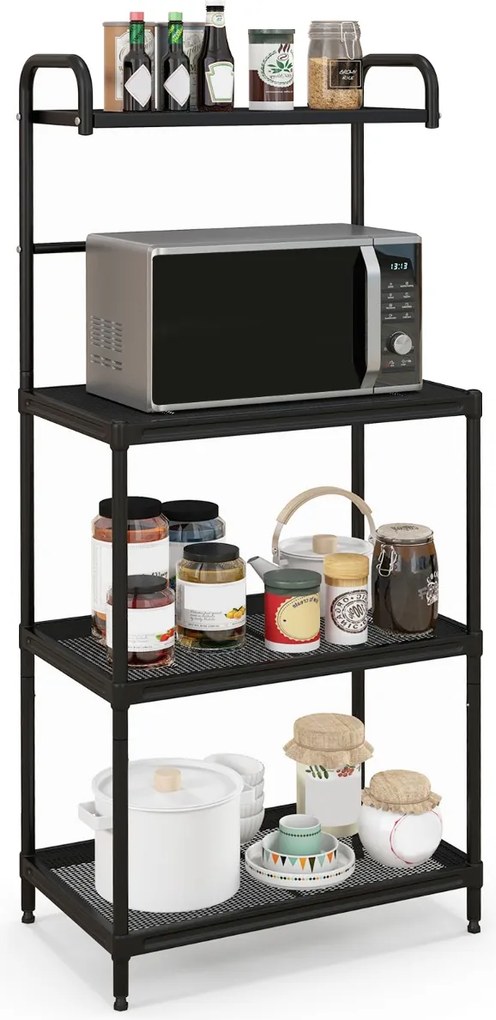 Estante de cozinha com 4 níveis para micro-ondas com estrutura metálica 60 x 34 x 136 cm Preto
