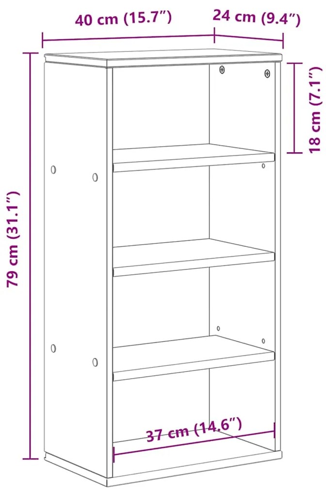 Armário lateral ODDA 40x24x79 cm pinho de madeira maciça