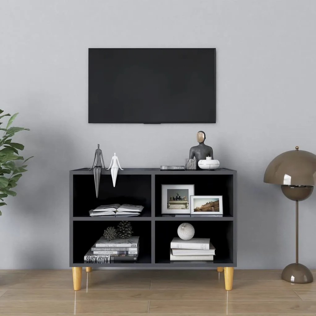 vidaXL Móvel de TV pernas de madeira 69,5x30x50 cm cinzento brilhante