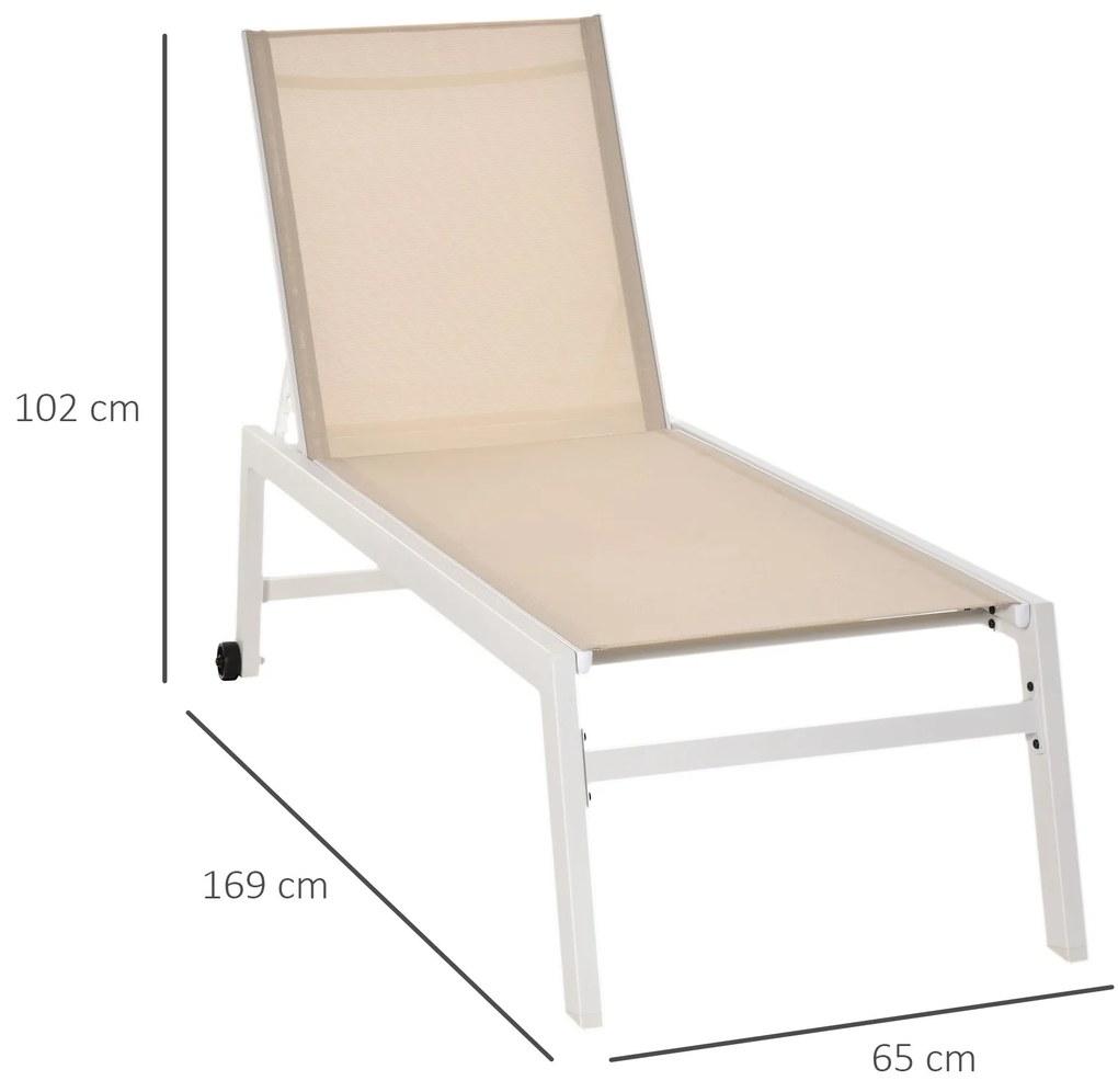 Espreguiçadeira de Jardim com Encosto Reclinável 5 Posições em Alumínio e Textilene Carga 120 kg 169x65x102 cm Bege