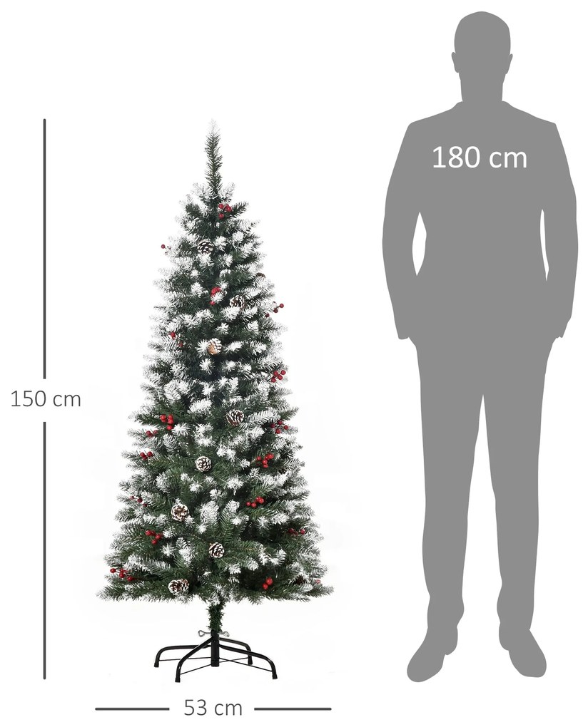 Árvore de Natal Artificial 150cm Ignífugo com 408 Ramos 28 Bagas 24 Pi