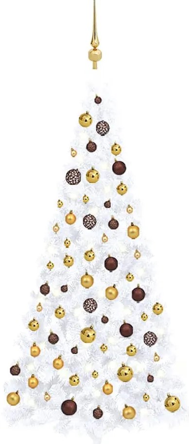 Meia árvore Natal artificial pré-iluminada c/ bolas branco