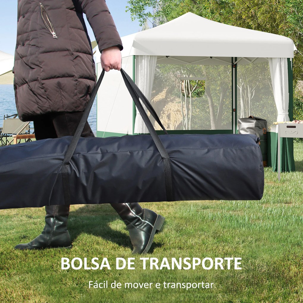 Outsunny Tenda Dobrável 2,7x2,7cm Tenda de Jardim com Proteção UV30 Altura Ajustável em 3 Níveis 2 Janelas e Bolsa de Transporte para Pátio Varanda Branco e Verde