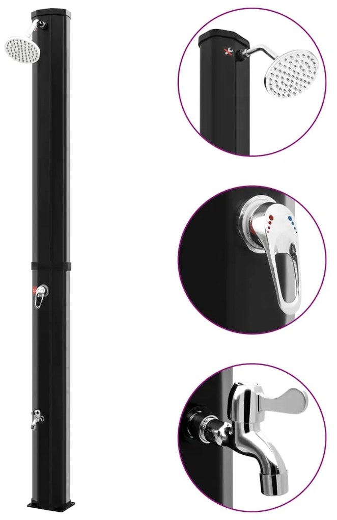 vidaXL Chuveiro solar de exterior c/ cabeça e torneira 35 L preto