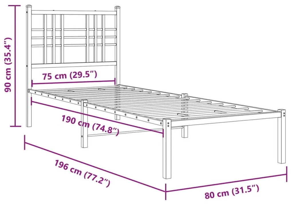 Estrutura de cama com cabeceira 75x190 cm metal preto