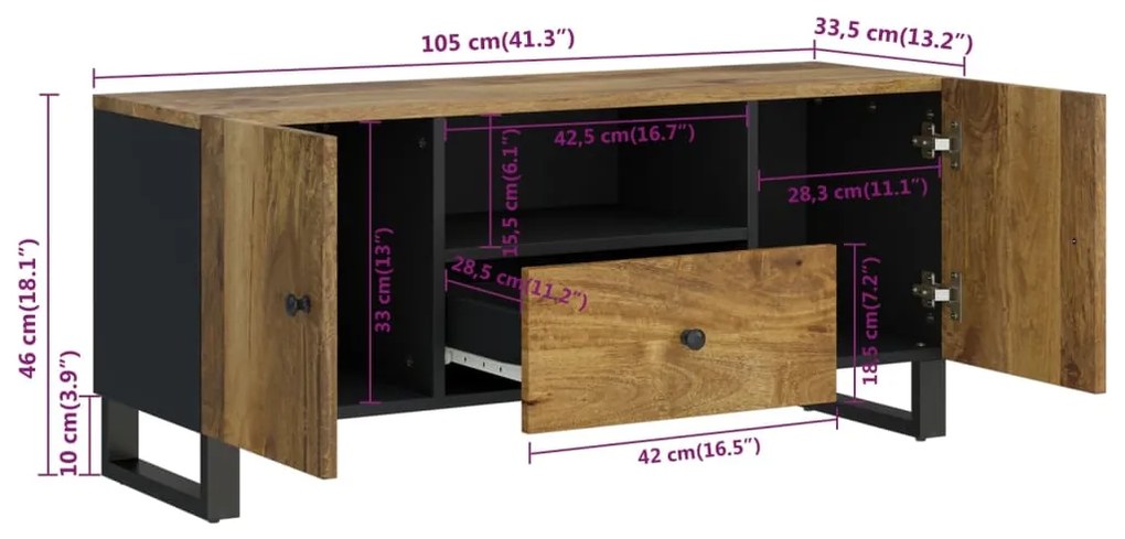 Móvel de TV 105x33,5x46 cm mangueira maciça/derivados madeira