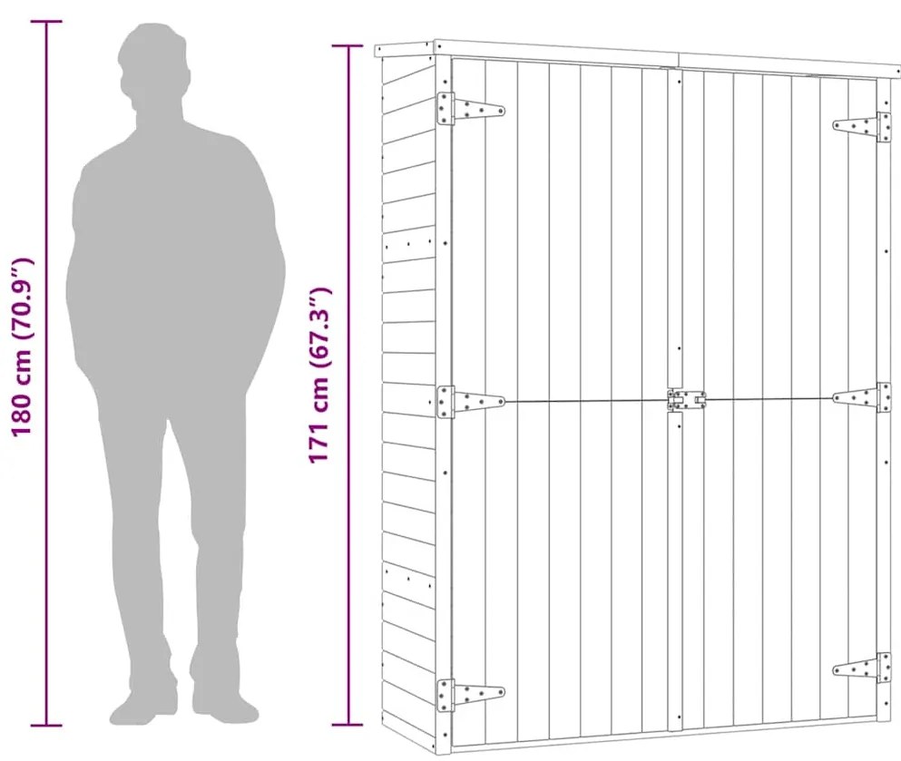 Abrigo p/ ferramentas de jardim 123x50x171 cm pinho impregnado