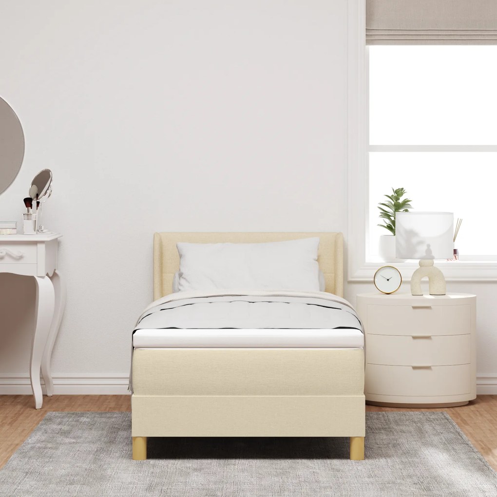 Cama Box Spring vidaXL com Colchão Creme 90x190 cm Tecido