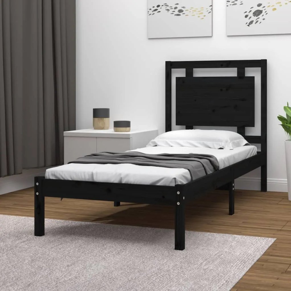 Estrutura cama pequena solteiro 75x190 cm madeira maciça preto