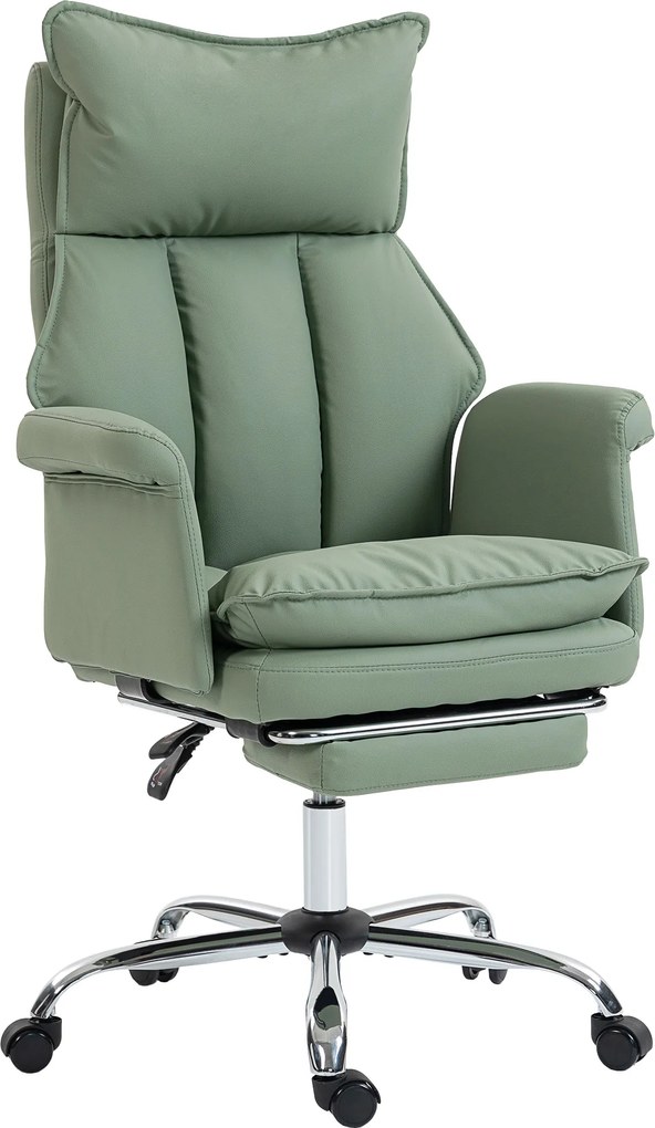 HOMCOM Cadeira para Secretária Cadeira Ergonômica com Apoio para os Pés Encosto Reclinável em Couro Sintético 69x65x108-116 cm Verde | Aosom Portugal