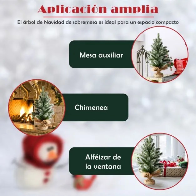 Mini árvore de Natal de secretária de 50 cm decorativa festiva em miniatura em PE novo com base de cimento e pano de linho Verde