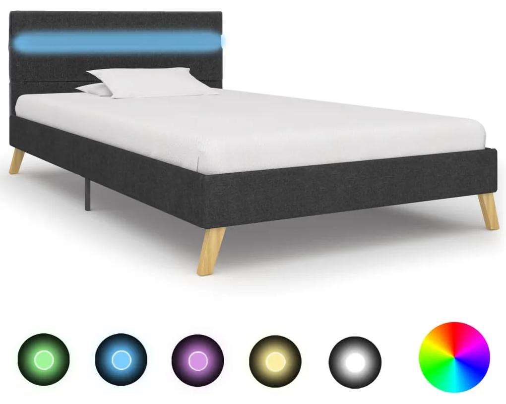 284840 vidaXL Estrutura de cama com LED 90x200 cm tecido cinzento-escuro