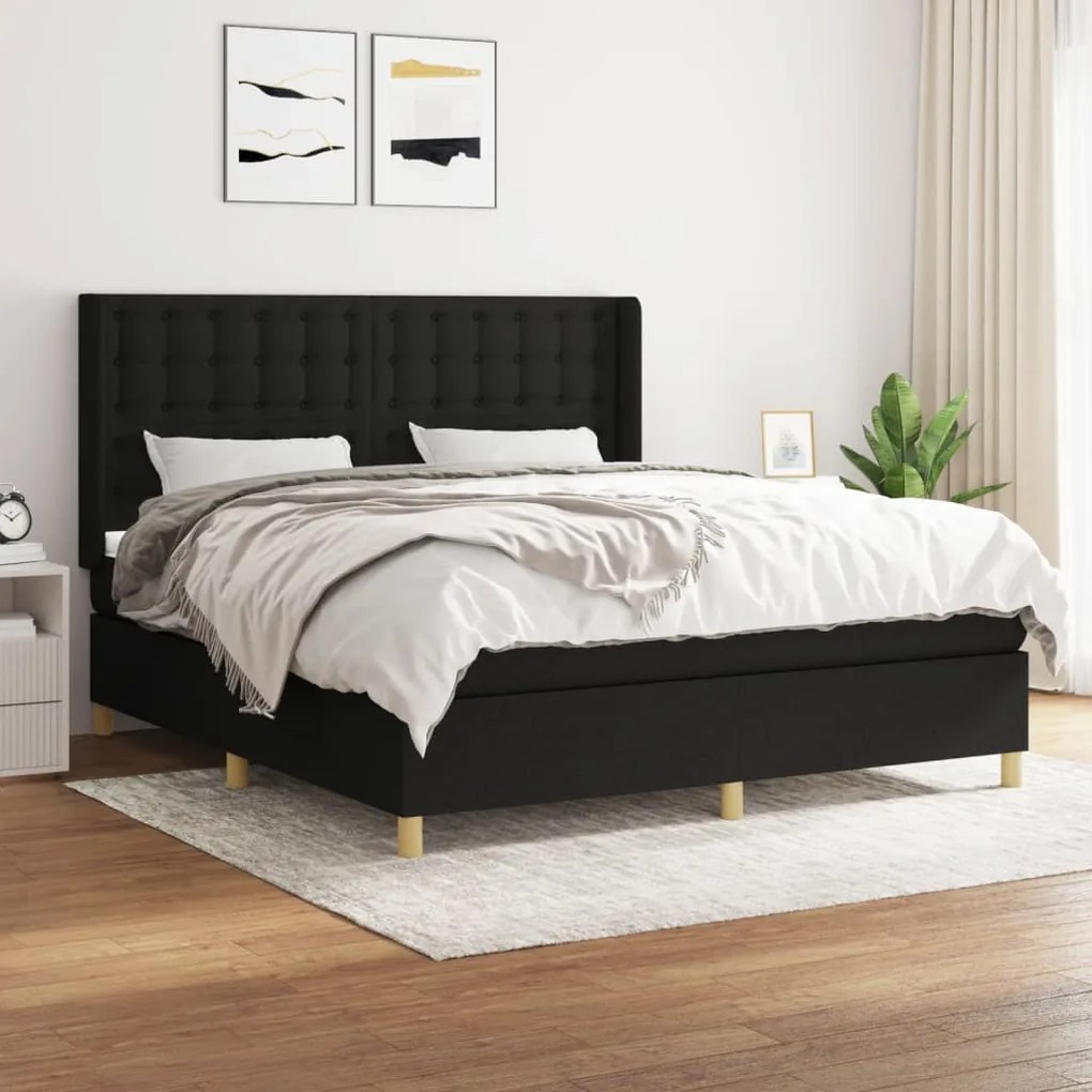 vidaXL Cama com molas/colchão 160x200 cm tecido preto
