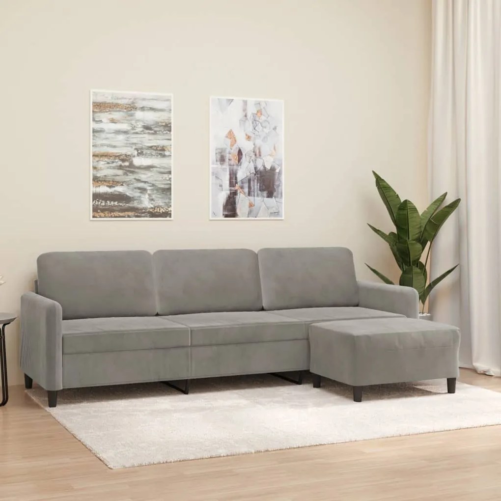 vidaXL Sofá de 3 lugares com apoio de pés 210 cm veludo cinzento-claro