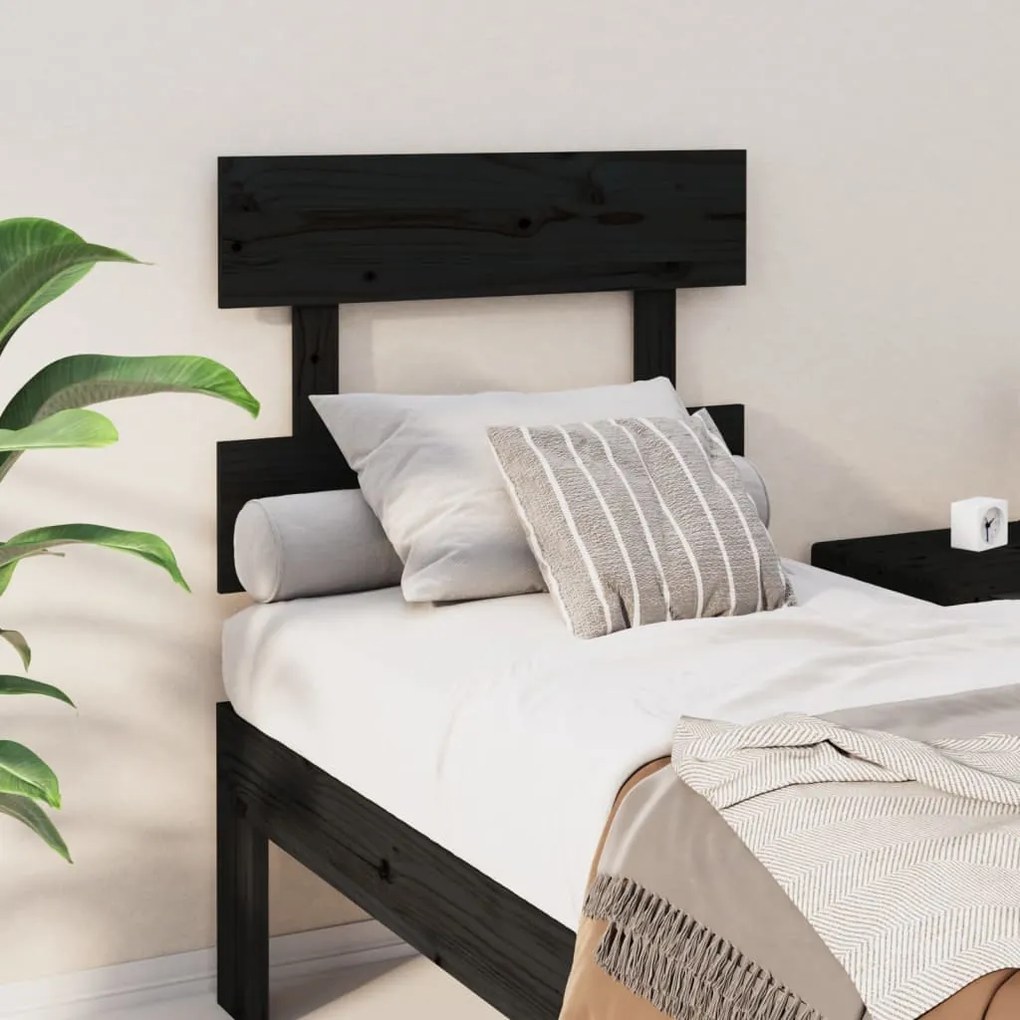 vidaXL Cabeceira de cama 93,5x3x81 cm pinho maciço preto