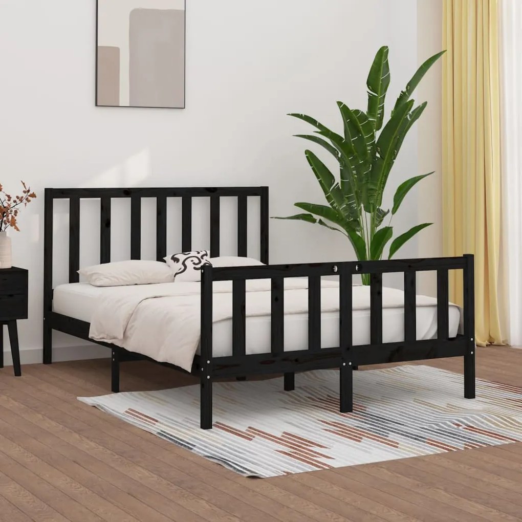 vidaXL Estrutura de cama 140x190 cm madeira maciça preto