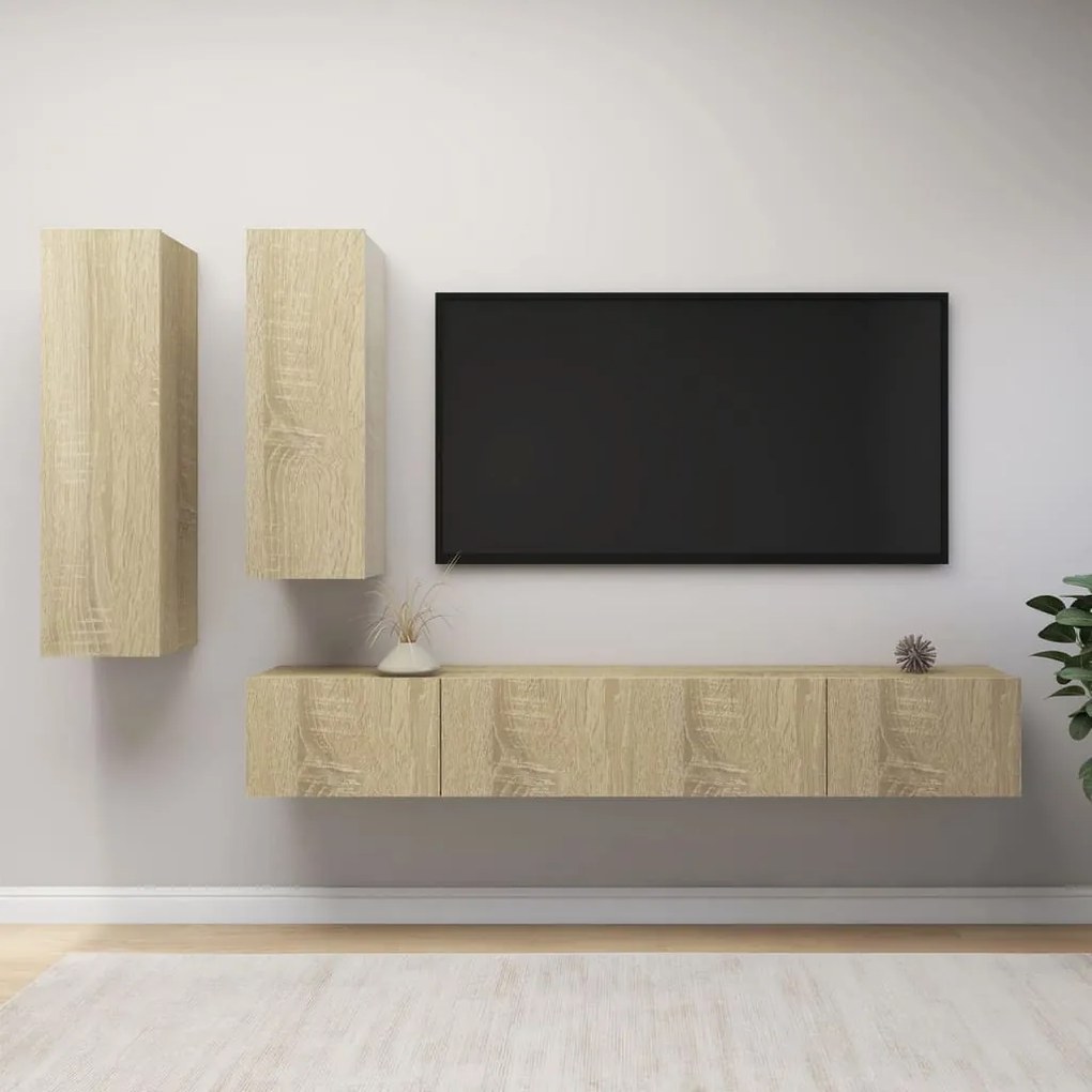 3079048 vidaXL 4pcs conjunto de móveis de TV contraplacado cor carvalho sonoma