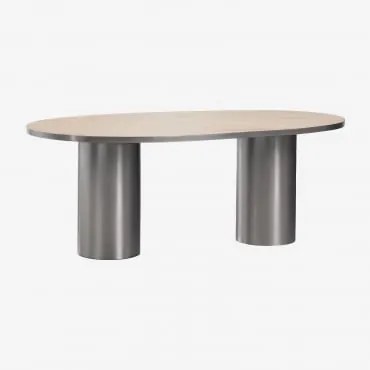 Oval Dining Table 220x110 Cm In Natural Stone And Stainless Steel Fertrix Travertine - Sklum