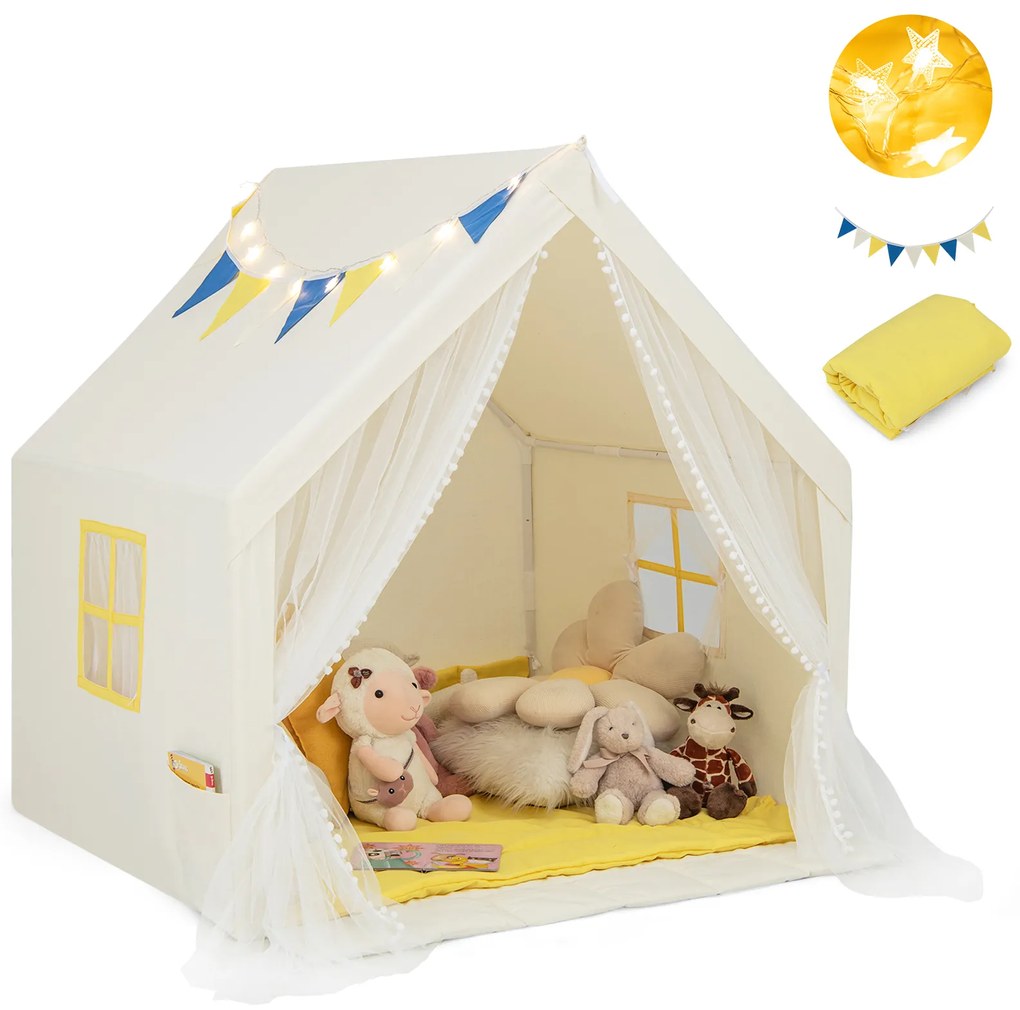 Tenda de brincar grande de 48 x 42 x 50 polegadas com tapete de algodão lavável, presente de aniversário para crianças - azul