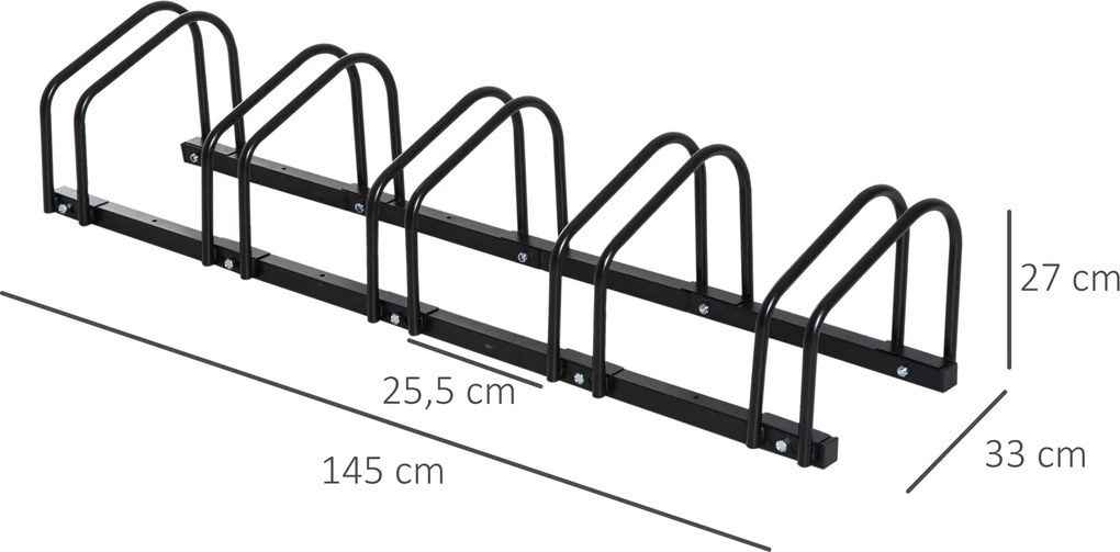 Suporte de armazenamento para bicicletas com pneus de 65 mm,145 x 33 x 27 cm, aço preto
