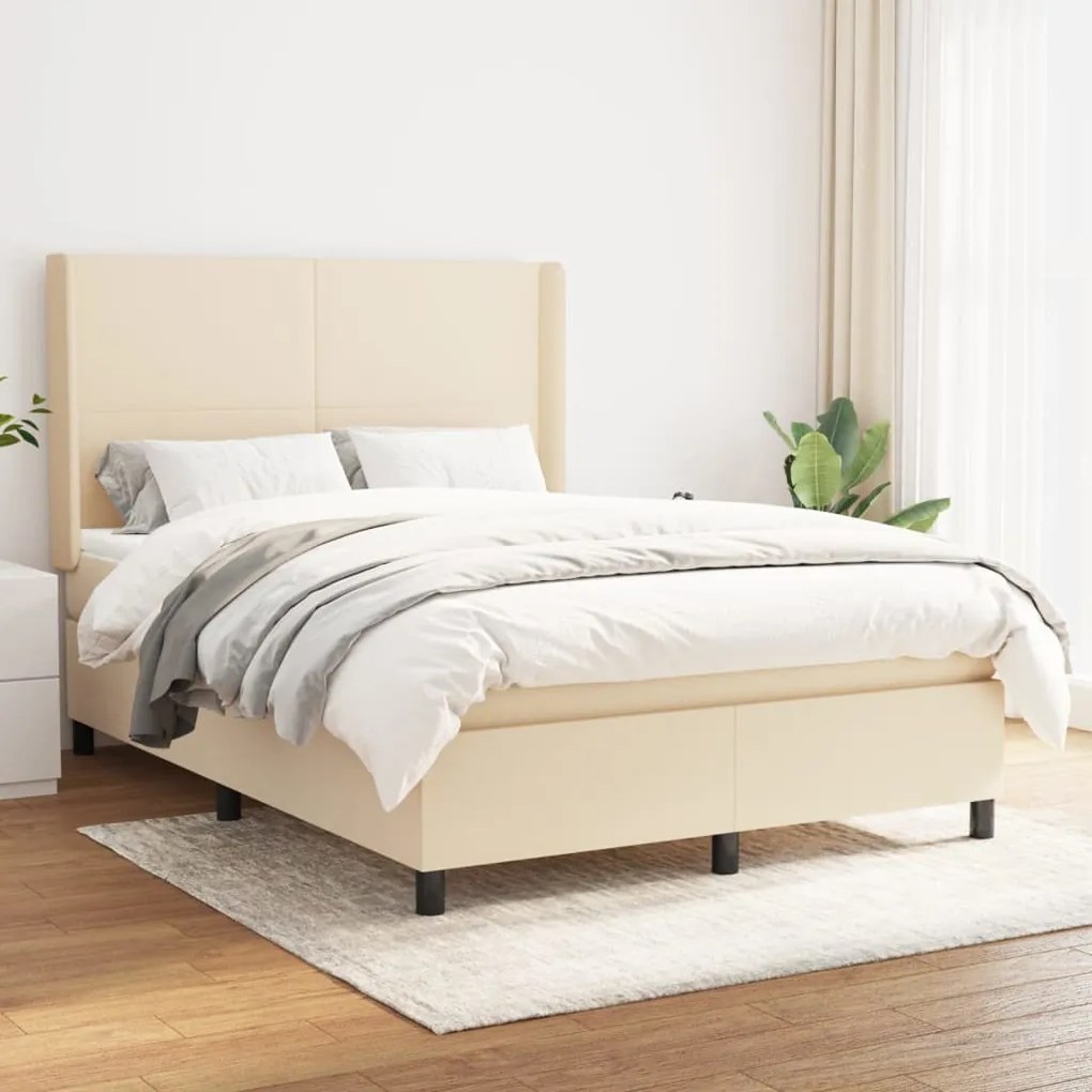 vidaXL Cama com molas/colchão 140x200 cm tecido cor creme