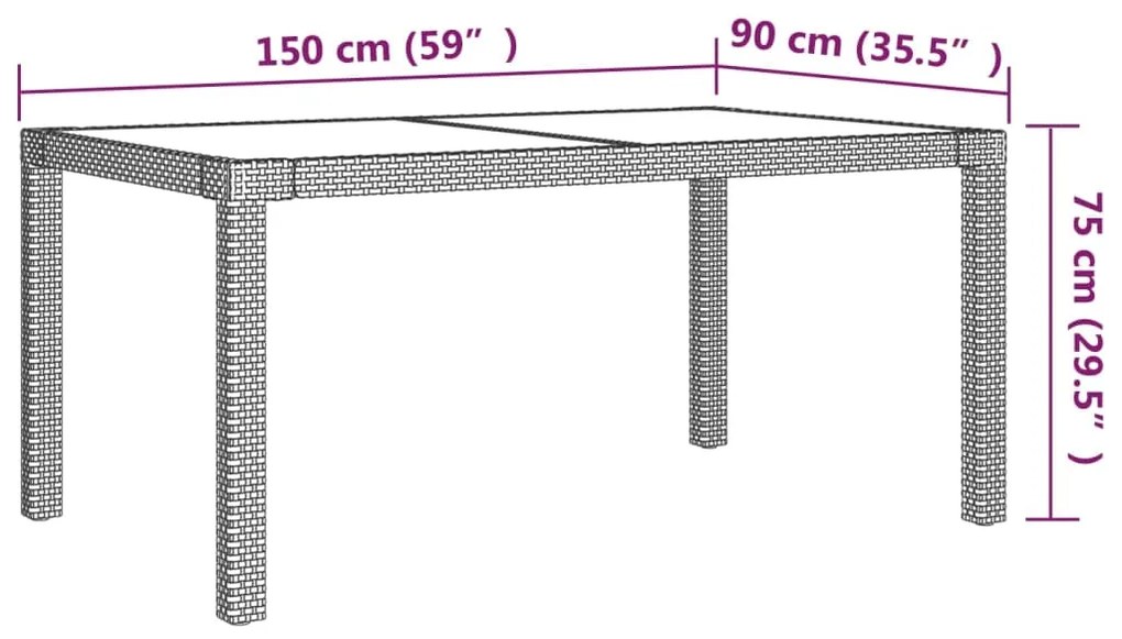 5pcs conjunto de jantar p/ exterior c/ almofadões vime PE cinza