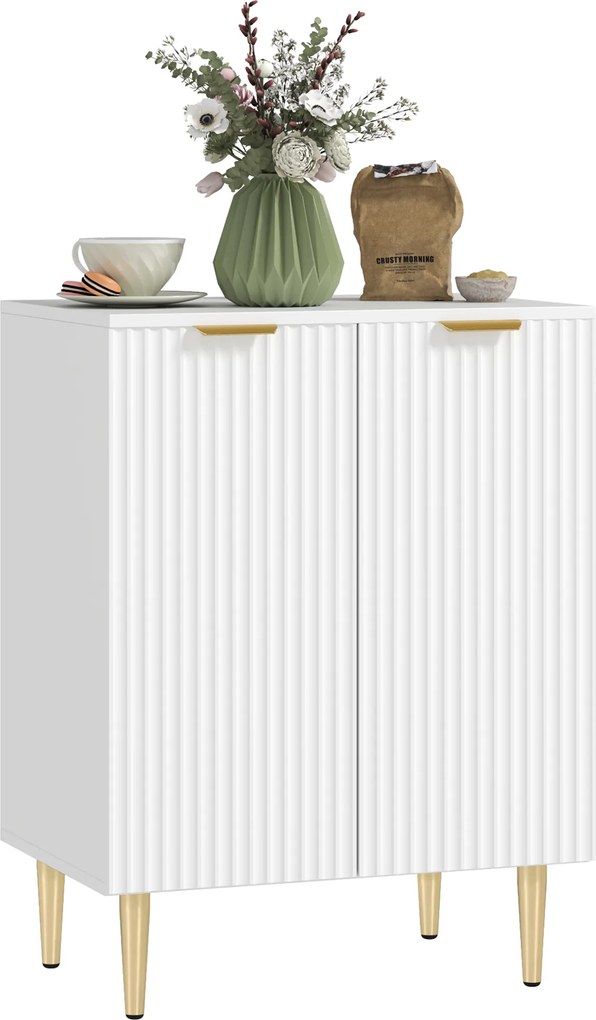 Aparador de cozinha com 2 portas, prateleira ajustável e pés metálicos elevados, 60 x 40 x 80 cm, branco