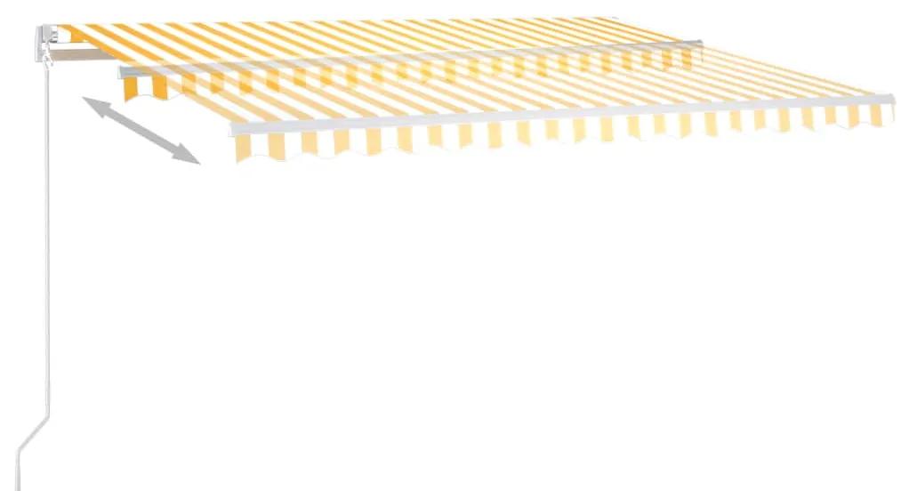 Toldo autom. LED e sensor de vento 4,5x3 m amarelo e branco