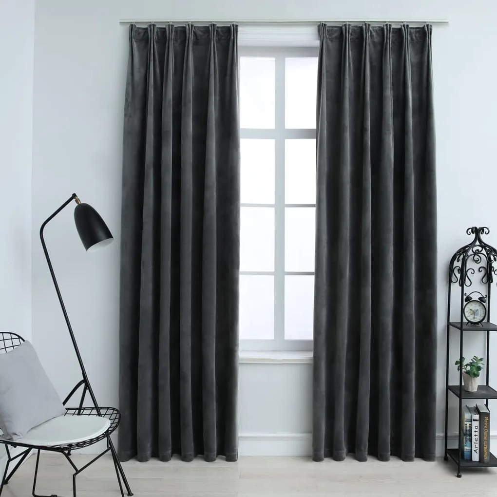 vidaXL Cortinas blackout com ganchos 2 pcs 140x225 cm veludo antracite