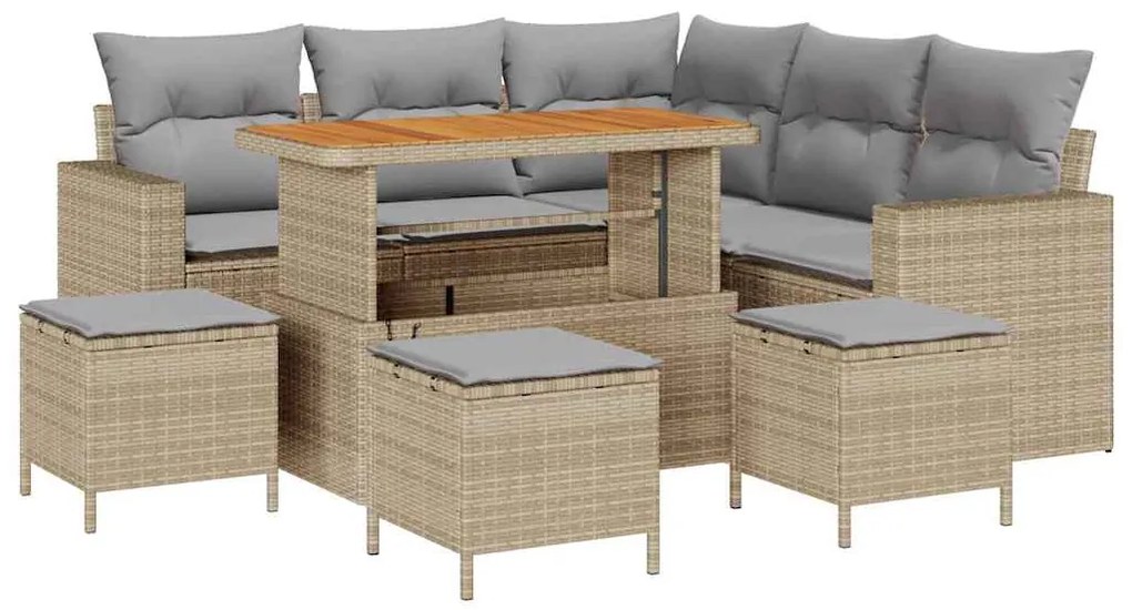 Conjunto de Sofás de Jardim vidaXL de 9 Peças com Almofadas Bege Ratta