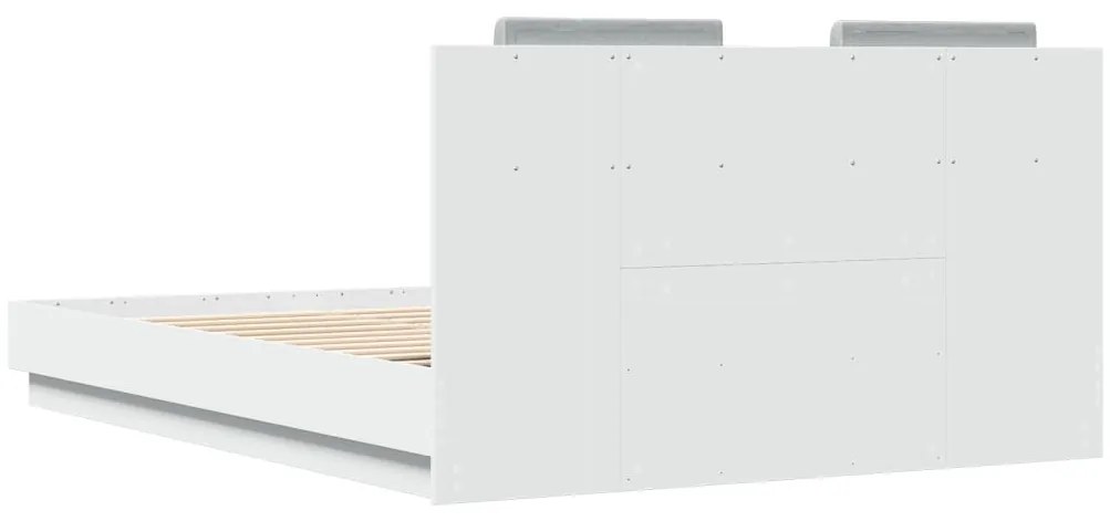 Estrutura de cama com cabeceira e luzes LED 140x200 cm branco