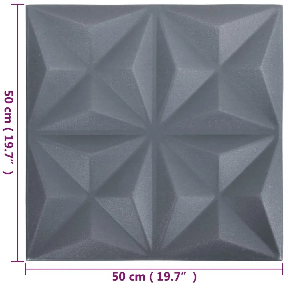 Painéis de parede 3D 12 pcs 50x50 cm 3 m² origami cinza