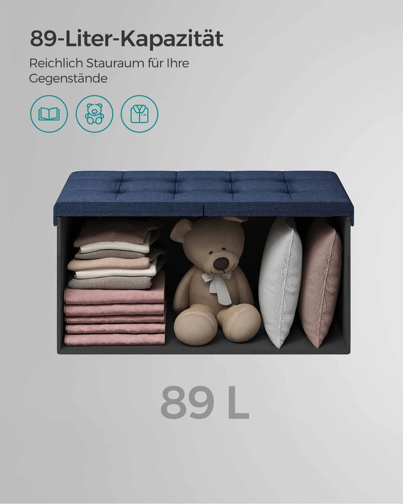Banco entrada ou quarto com espaço de arrumação 38 x 76 x 38 cm azul