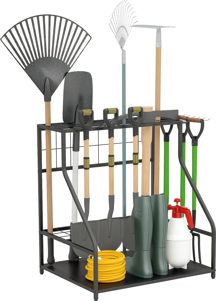Organizador de ferramentas de jardim com ganchos para ferramentas de garagem, de 3 níveis, 84 x 53 x 73 cm
