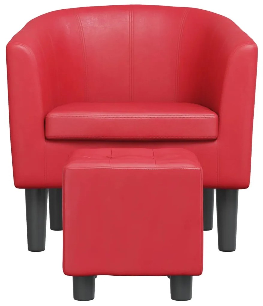 Poltrona com apoio de pés couro artificial vermelho