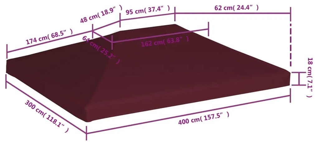 Cobertura de gazebo 310 g/m² 3x4 m bordô