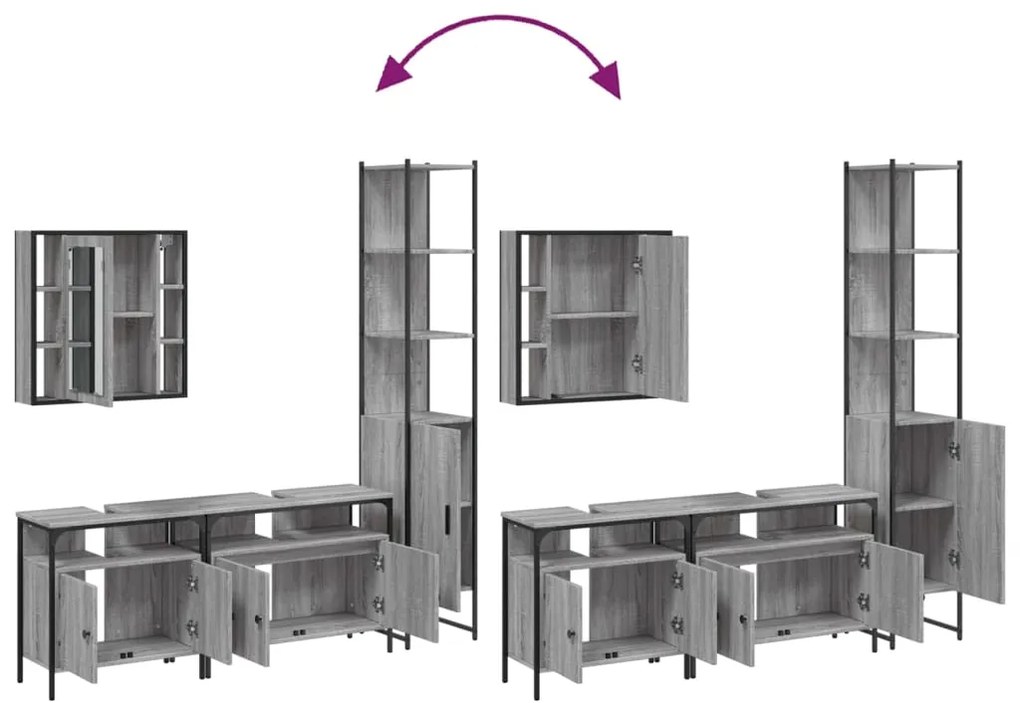 4 pcs conj. móveis casa de banho derivados madeira cinza sonoma