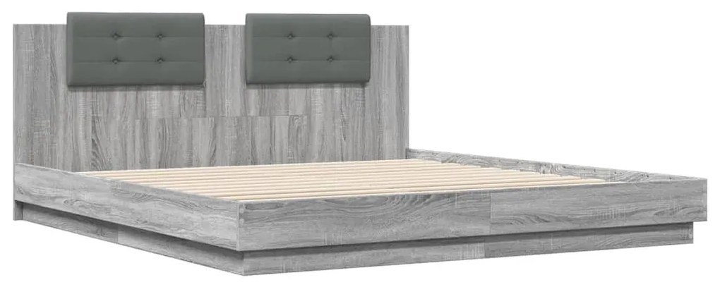 Estrutura de cama c/ cabeceira derivados madeira cinza sonoma