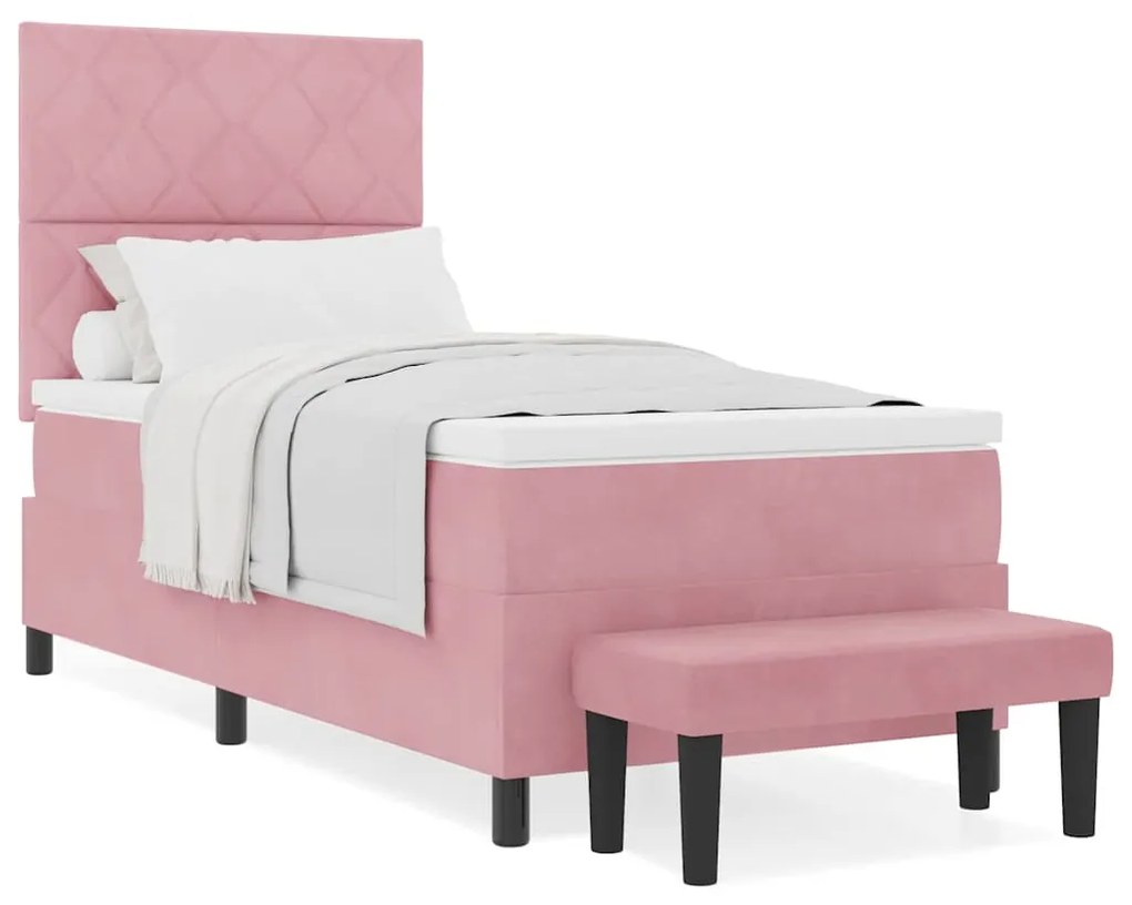 Cama Box Spring Rosa com Colchão e Banco 90x190 cm Veludo