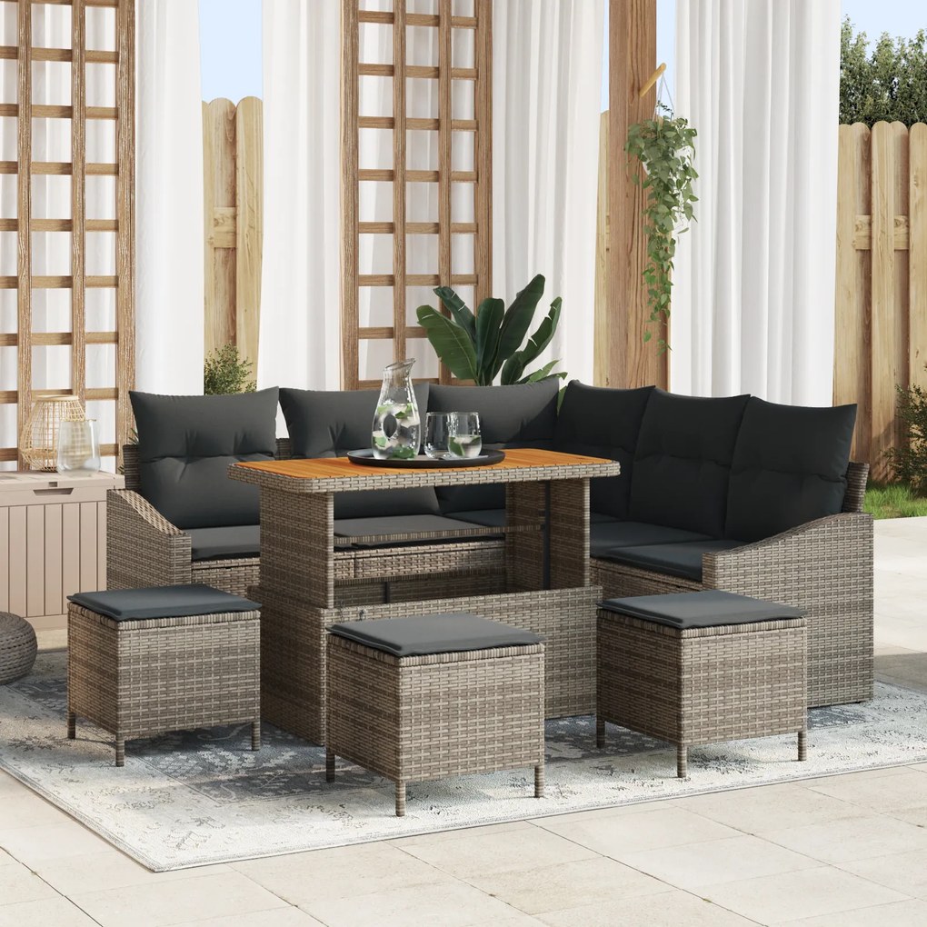 Conjunto de Sofá de Jardim vidaXL com Almofadas Cinza Rattan Sintético Acácia