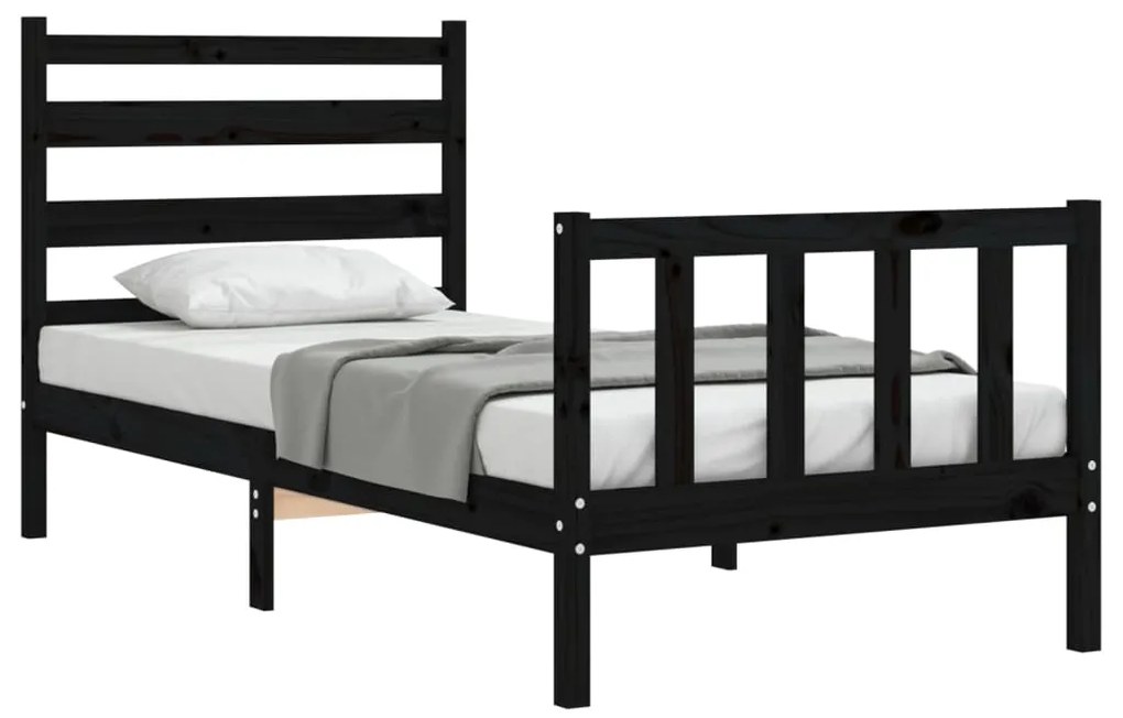 Estrutura de cama com cabeceira 90x190 cm madeira maciça preto