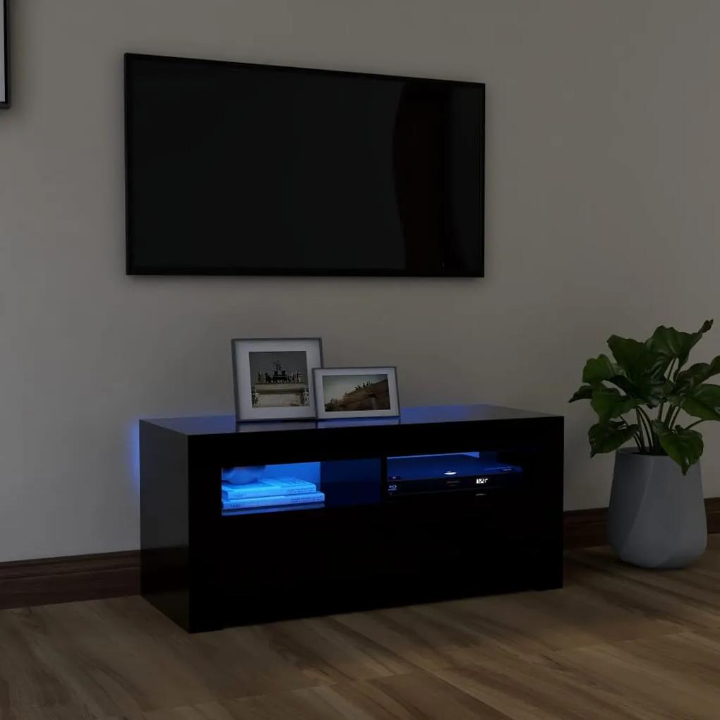 804320 vidaXL Móvel de TV com luzes LED 90x35x40 cm preto