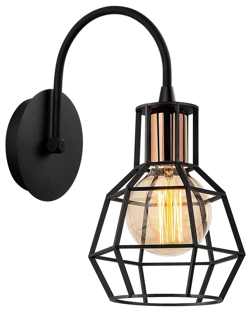 Aplique de Parede Kapadokya – Preto e Bronze – Diâmetro 17 cm, Altura