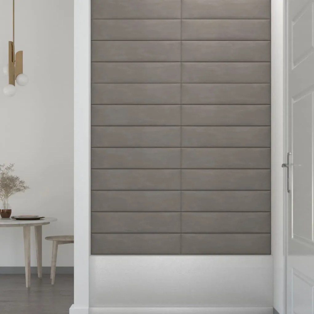 Painel de parede 12 pcs 60x15 cm veludo 1,08 m² cinza-claro